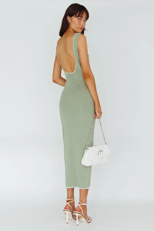 North Shore Blanket Stitch Knit Maxi Dress Sage