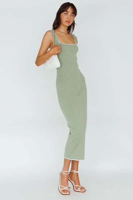 North Shore Blanket Stitch Knit Maxi Dress Sage