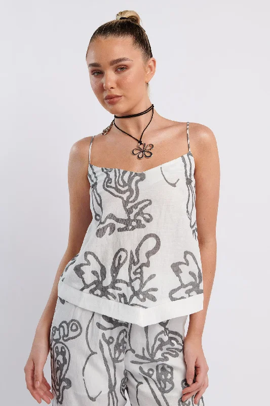 Oceania Cami Strap Top Print White