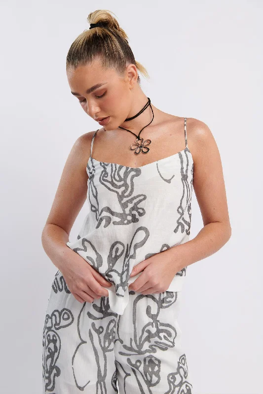 Oceania Cami Strap Top Print White