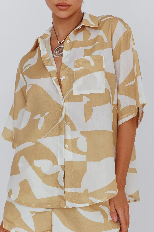 On Vacay Button-Up Shirt Print Yellow