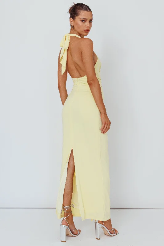 Ray Of Light Ruched Halterneck Maxi Dress Lemon