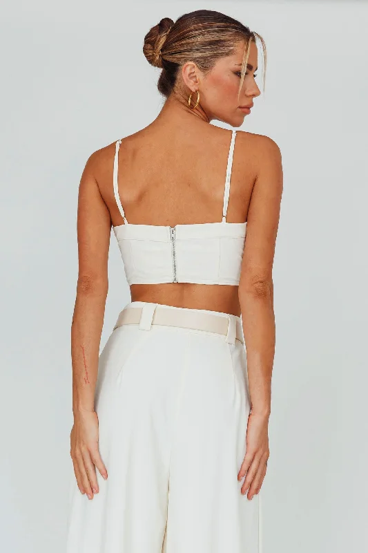 Regal Ruched Cami Crop Top Cream