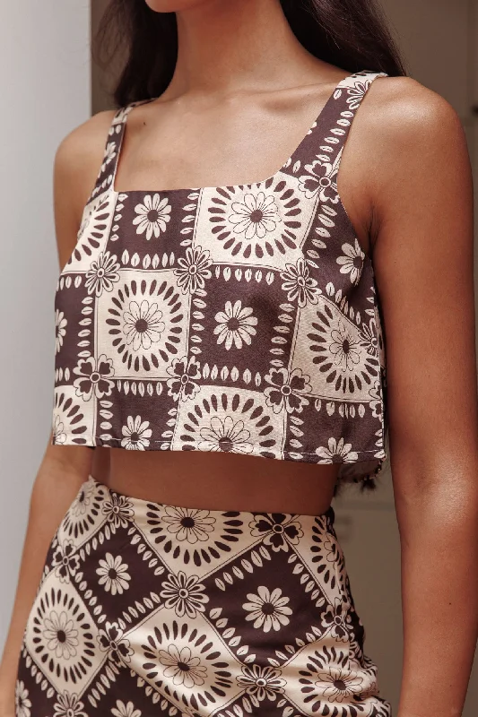 Vitamin Sea Crop Top Floral Brown