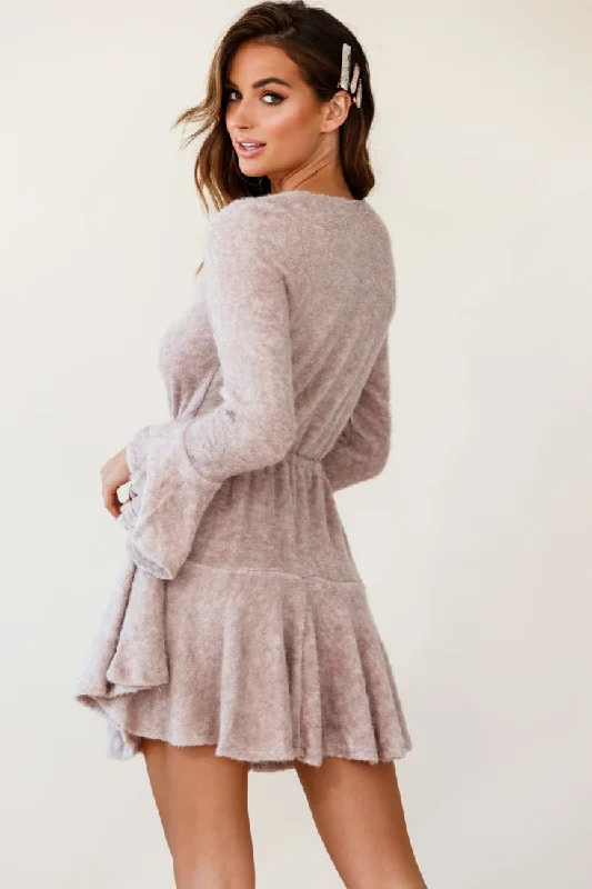 Wait For It Long Sleeve Drawstring Dress Blush