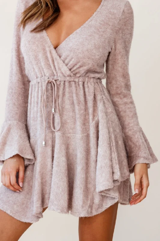 Wait For It Long Sleeve Drawstring Dress Blush