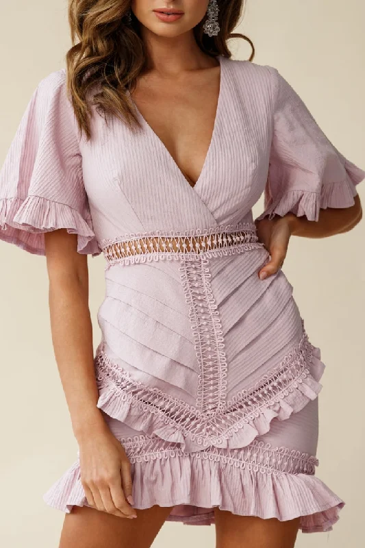 Walk This Way Short Sleeve Ruffle Detail Dress Blush