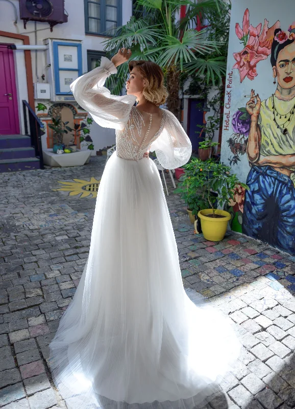 A-Line Puff Sleeeve Wedding Dress