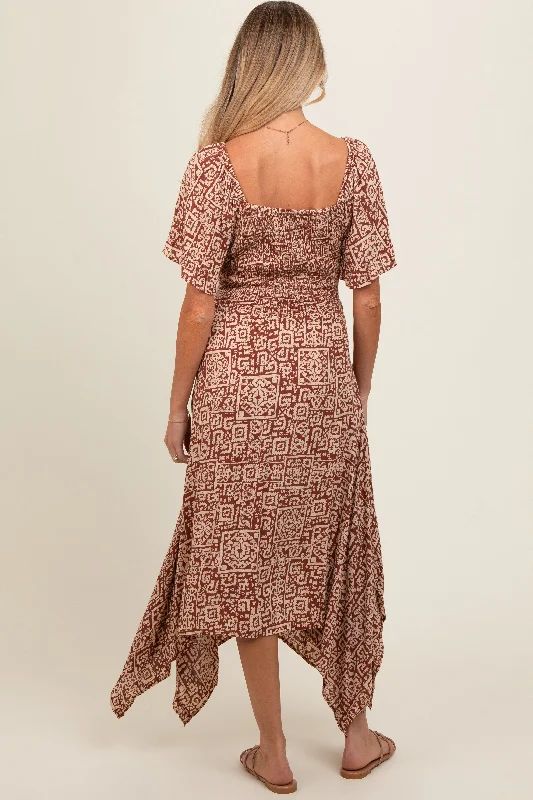 Brown Twist Front Cutout Maternity Maxi Dress