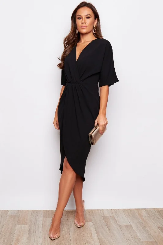 Leah Black Wrap Detailed Midi Dress