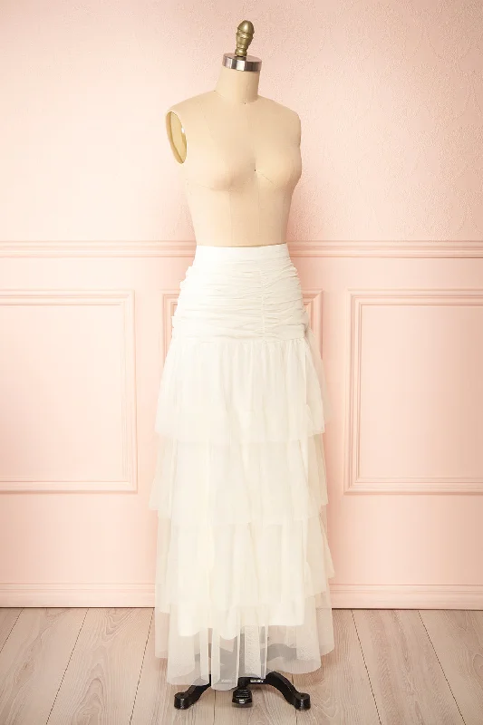 Coralie | Ivory High-Waisted Tiered Tulle Skirt