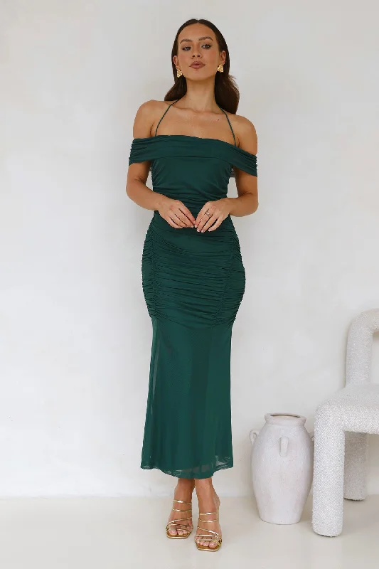 Dovie Off Shoulder Mesh Maxi Dress Teal