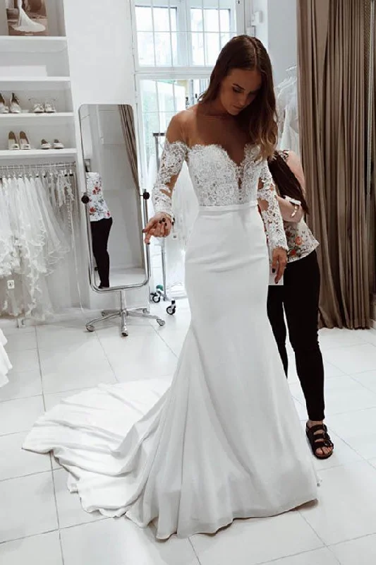 Gorgeous Scoop White Mermaid Long Wedding Dress  WD233