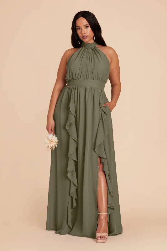 Joyce Chiffon Dress - Moss Green