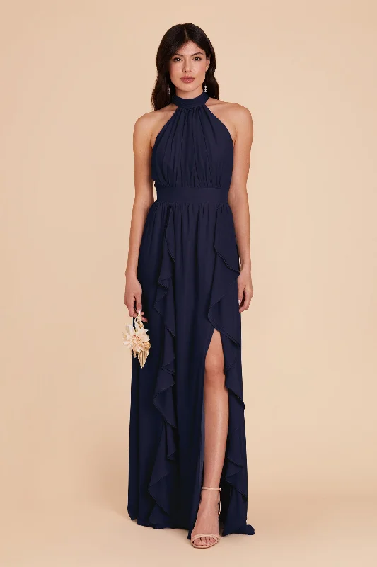 Joyce Chiffon Dress - Navy