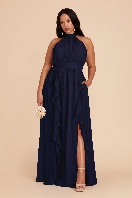 Joyce Chiffon Dress - Navy