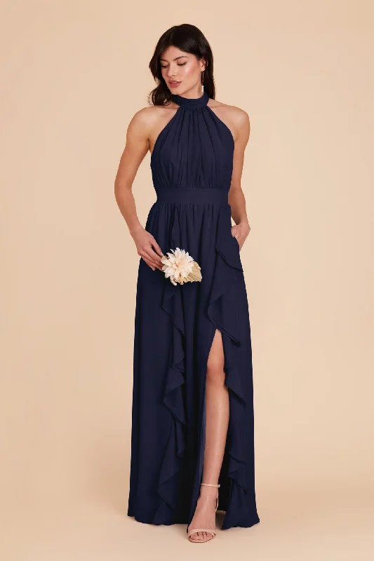 Joyce Chiffon Dress - Navy