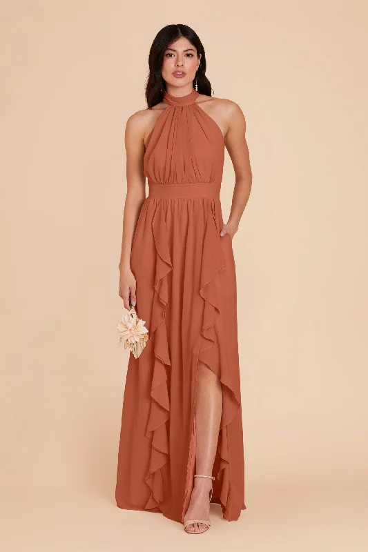 Joyce Chiffon Dress - Terracotta