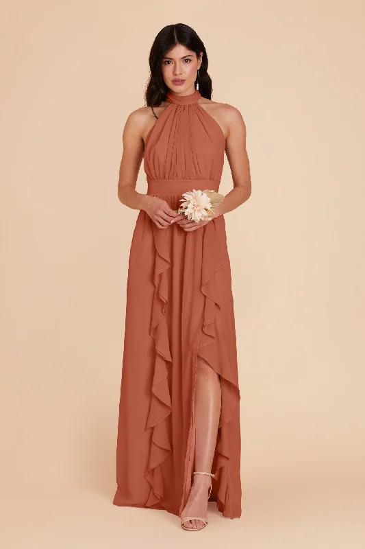 Joyce Chiffon Dress - Terracotta