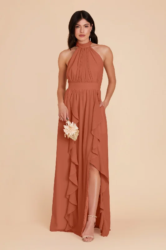 Joyce Chiffon Dress - Terracotta