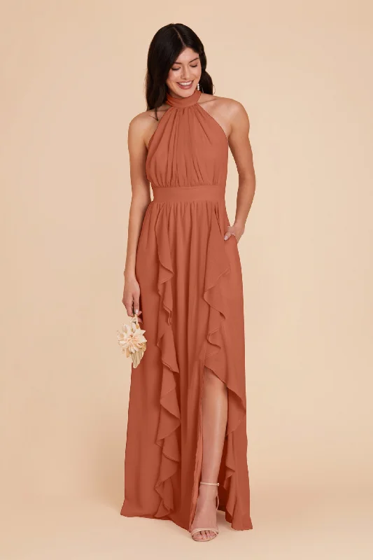 Joyce Chiffon Dress - Terracotta