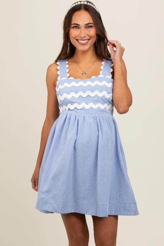 Light Blue Ric Rack Accent Sleeveless Maternity Dress