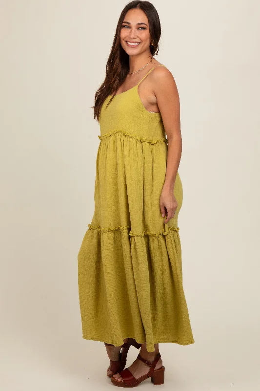 Lime Soft Washed Cotton Gauze Maternity Maxi Dress