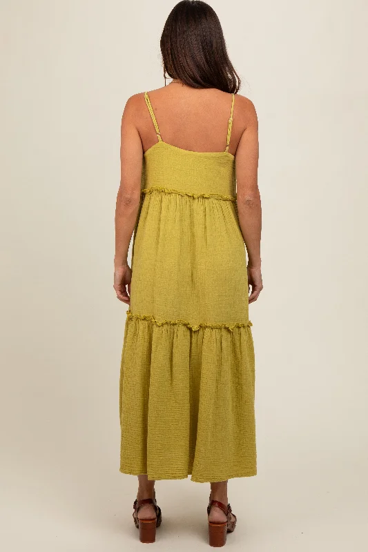 Lime Soft Washed Cotton Gauze Maternity Maxi Dress