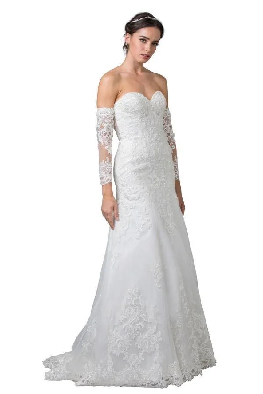 Long Sleeve Off white Strapless Wedding Gown