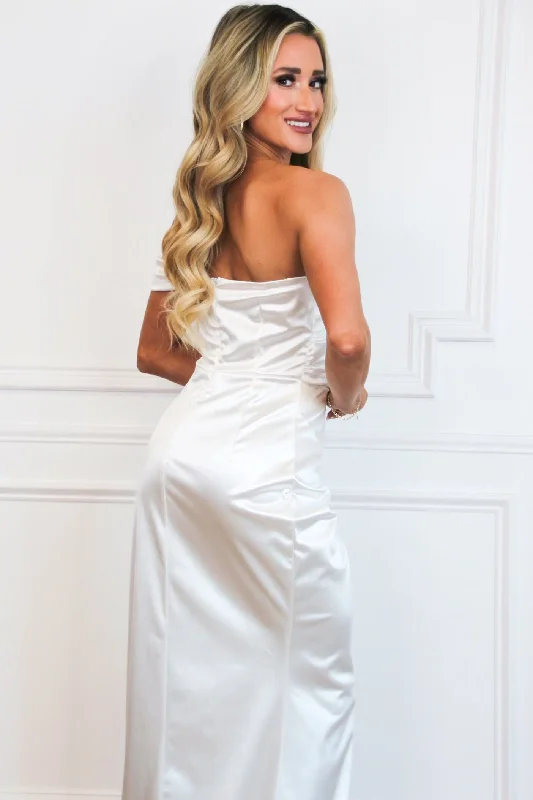 Lowen One Shoulder Satin Maxi Dress: White