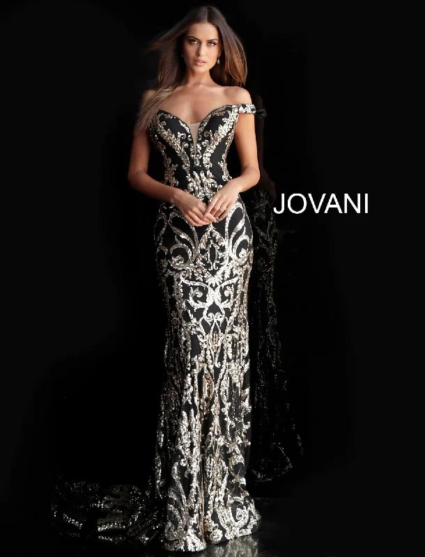 Jovani 63349 Prom Long Off Shoulder Metallic Dress