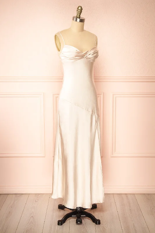 Swannie | Champagne Satin Slip Maxi Dress