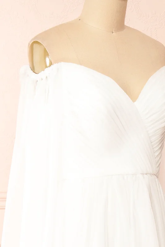 Vivienne | Maxi White Dress w/ Pleated Bust