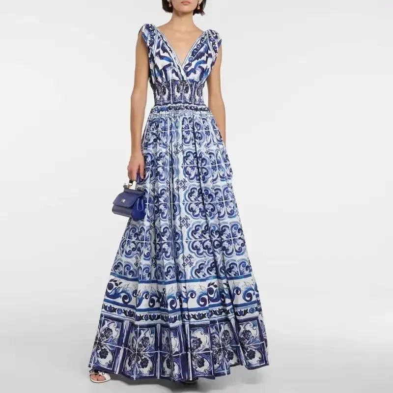 Wester Porcelain Print Maxi Dress