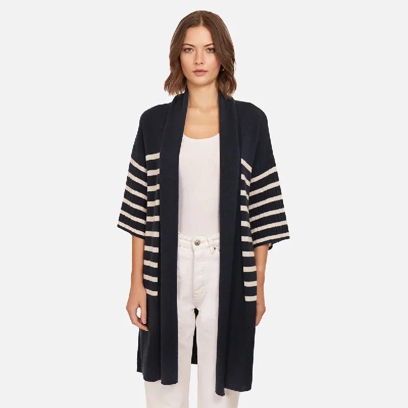 Autumn Cashmere Breton Stripe Shawl in Navy and White