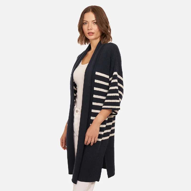 Autumn Cashmere Breton Stripe Shawl in Navy and White