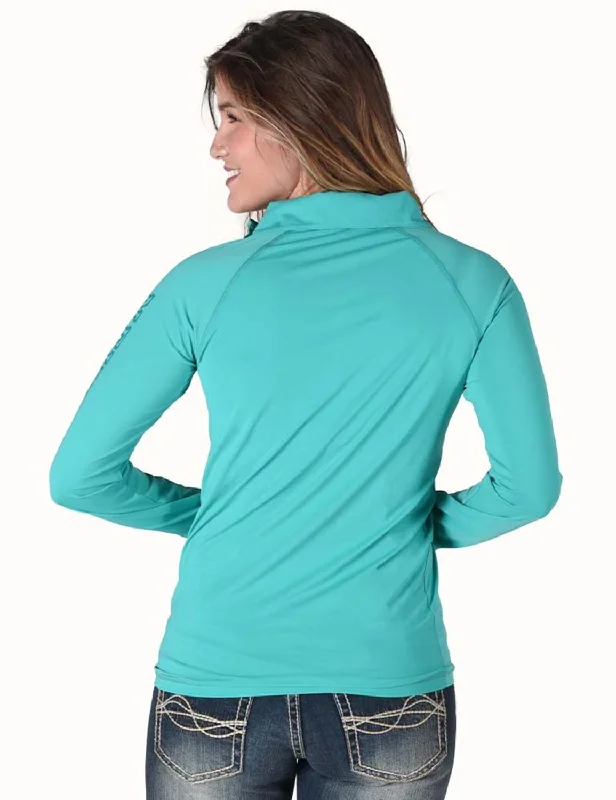 Cowgirl Tuff Womens UPF Quarter Zip Turquoise Nylon Softshell Jacket