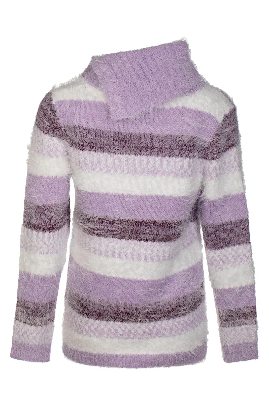 Split cowl neck stripe Jersey | LILAC/WHITE | 6964ZZ