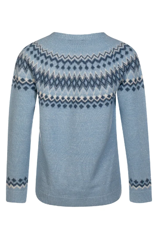 Crew neck Fairisle detail Jersey | Sky/Navy/Ivory | 6961ZZ