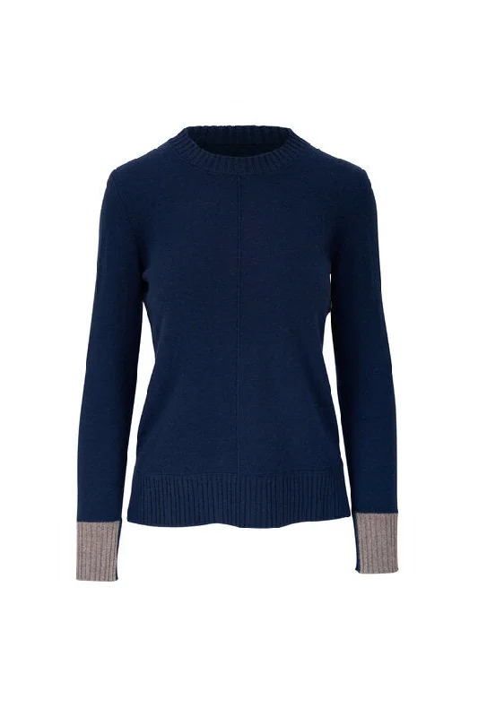 Kinross Women's Contrast Trim Crew in Navy