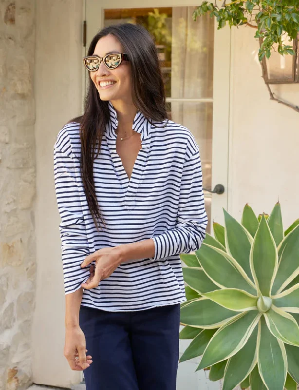 Patrick Heritage Jersey Popover Henley in Navy French Stripe