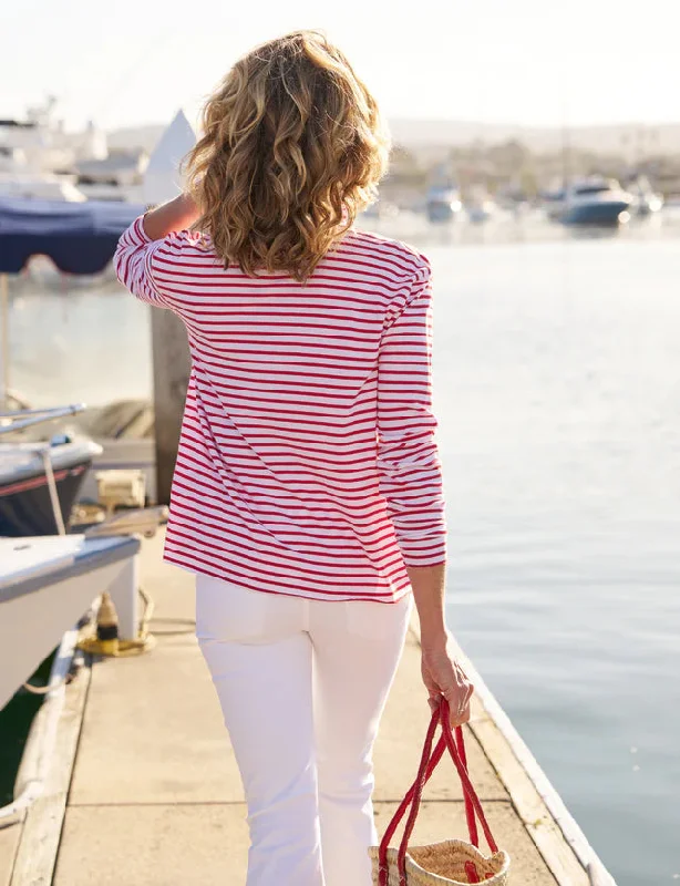 Patrick Heritage Jersey Popover Henley in Red French Stripe