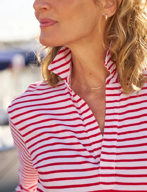 Patrick Heritage Jersey Popover Henley in Red French Stripe