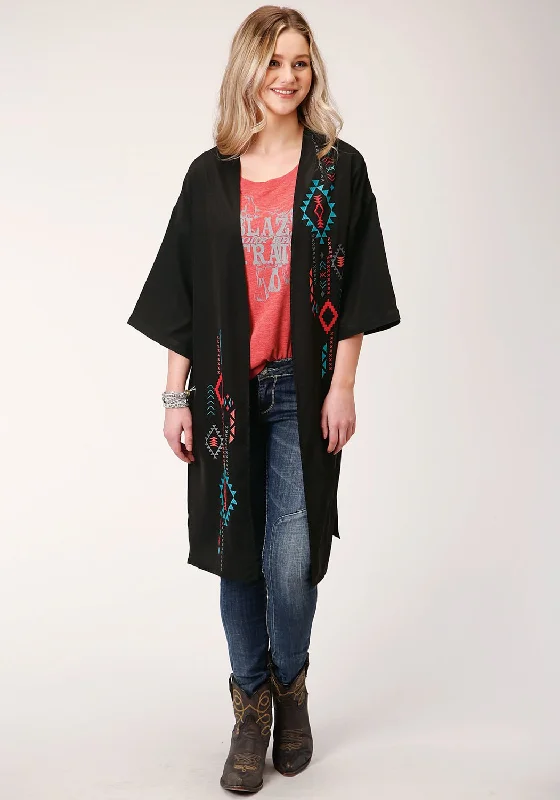 Roper Womens Black Polyester Southwestern Kimono Cardigan