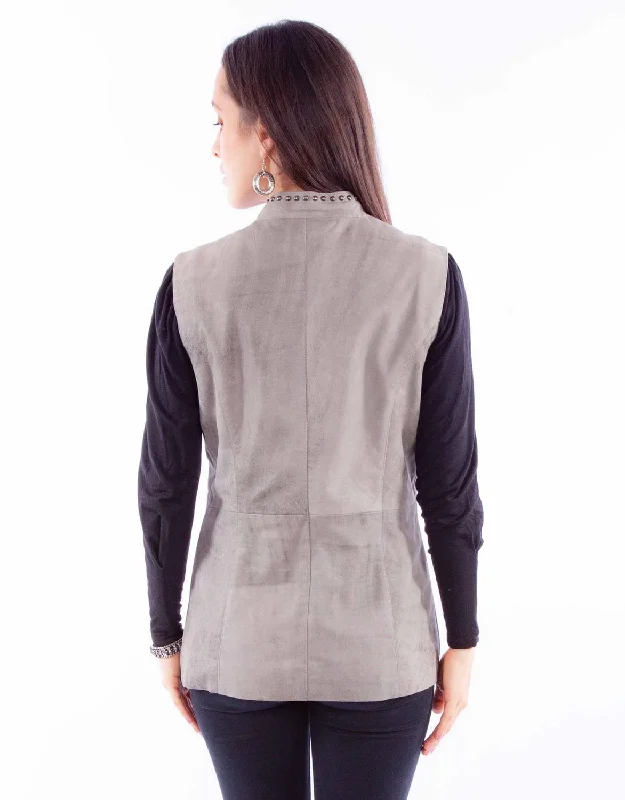 Scully Womens Studded Button Up Grey Leather Leather Vest