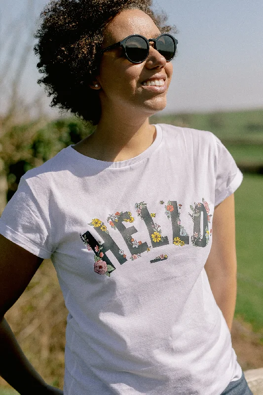 White Floral Hello T-Shirt