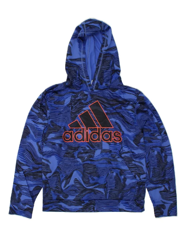 ADIDAS Boys Graphic Hoodie Jumper 15-16 Years XL Navy Blue Polyester