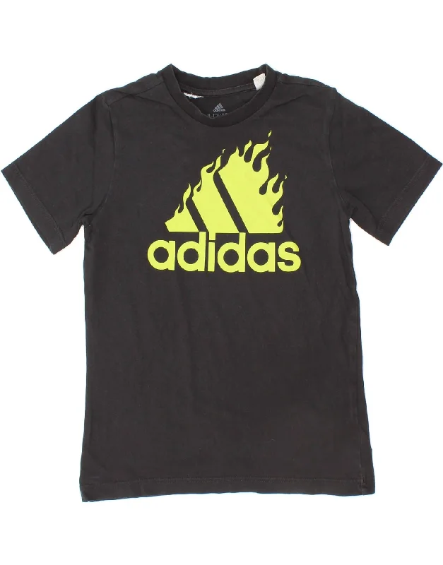 ADIDAS Boys Graphic T-Shirt Top 11-12 Years Black Cotton