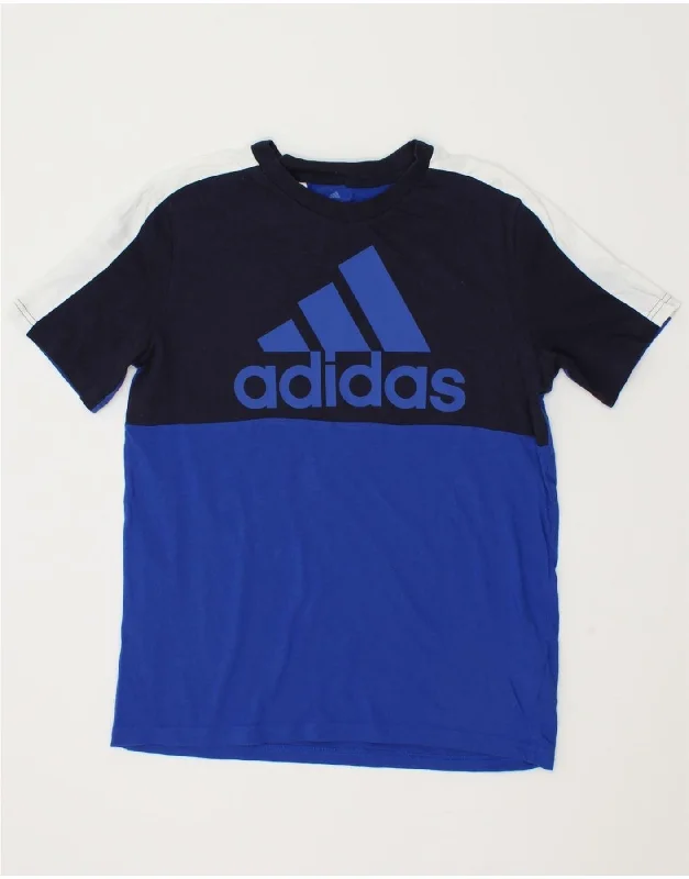 ADIDAS Boys Graphic T-Shirt Top 13-14 Years Blue Colourblock Cotton