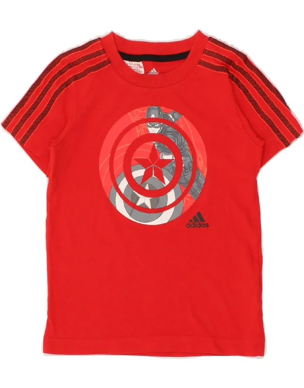 ADIDAS Boys Marvel Graphic T-Shirt Top 4-5 Years Red Cotton